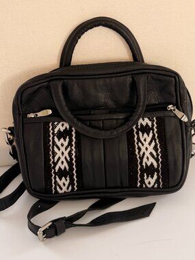 Moroccan Artisan Handmade Leather Clutch Bag w/ Handwoven Rug Pattern